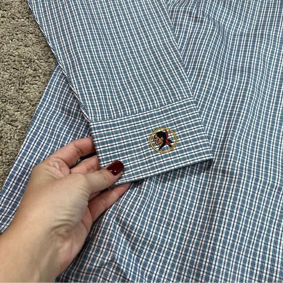 Peter Millar Long Sleeve Button Down Shirt Plaid Blue Cotton Blend Size L - Picture 6 of 6